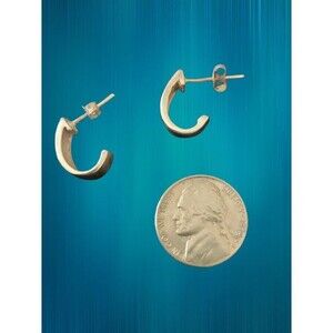 SIGNED Vintage Solid Sterling Silver 925 Hook Shaped Open Hoop EARRINGS 4.2g
